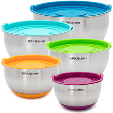 Load image into Gallery viewer, KPKitchen Stainless Steel Mixing Bowls with Lids Set of 5 - KPKitchen